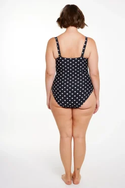 Black and White Dots Long Frill V Neck One Piece