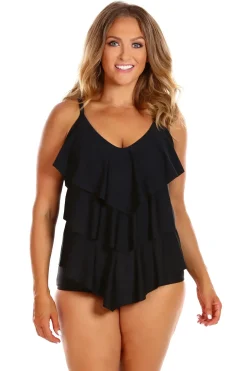 Its All About Black 3 Tier Tankini Top