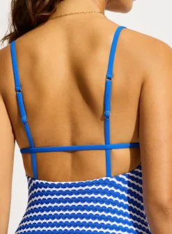 Mesh Effect V Neck One Piece
